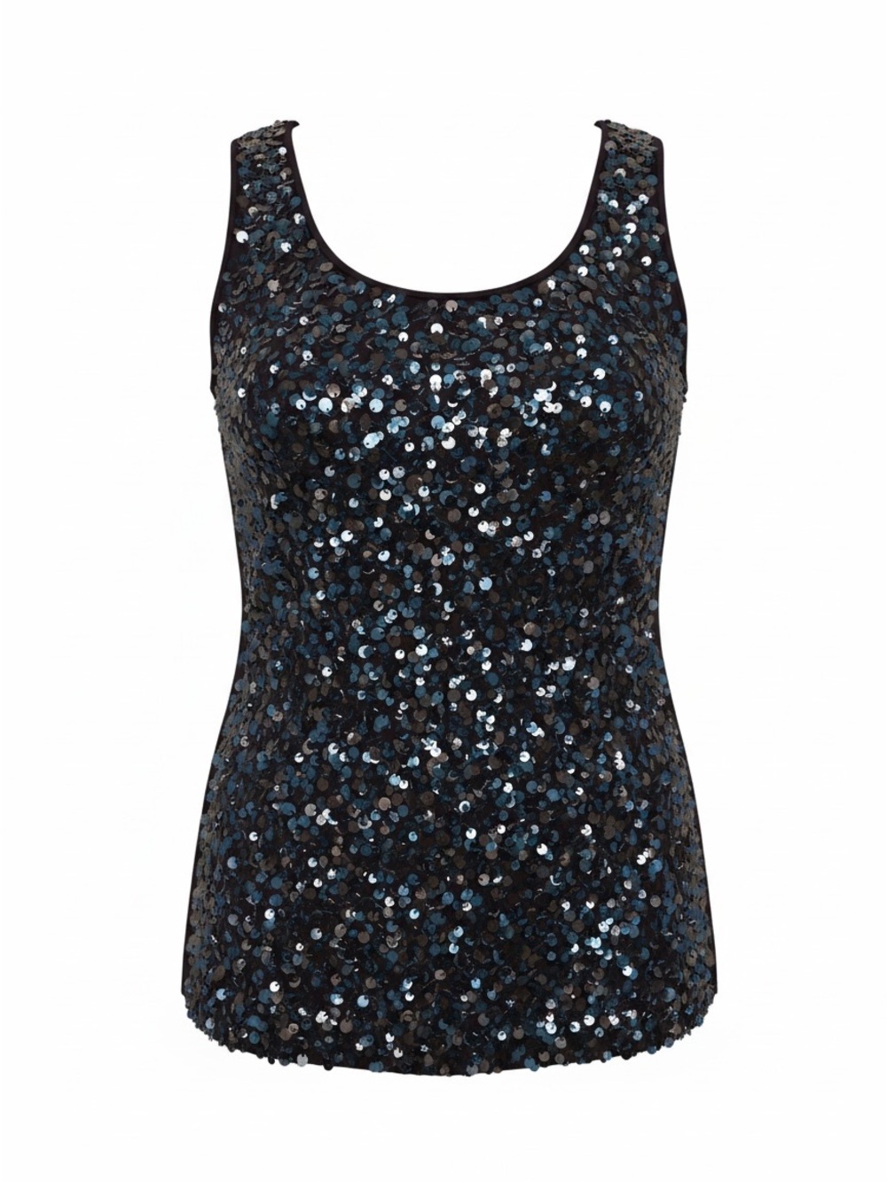 Sequin Scoop Neck Tank Top - Black/Blue